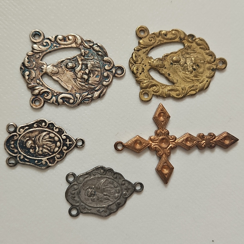 ⚡️ SALE Vintage Catholic Rosary Cross Set Sterling Plate Copper Lead Free Pewter